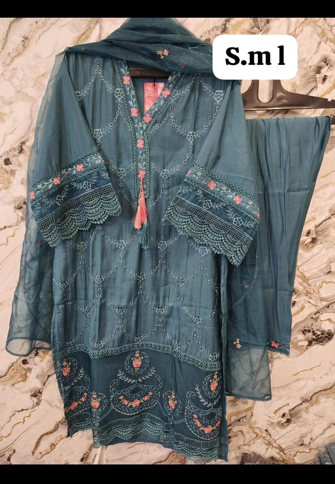 blue cut work dress