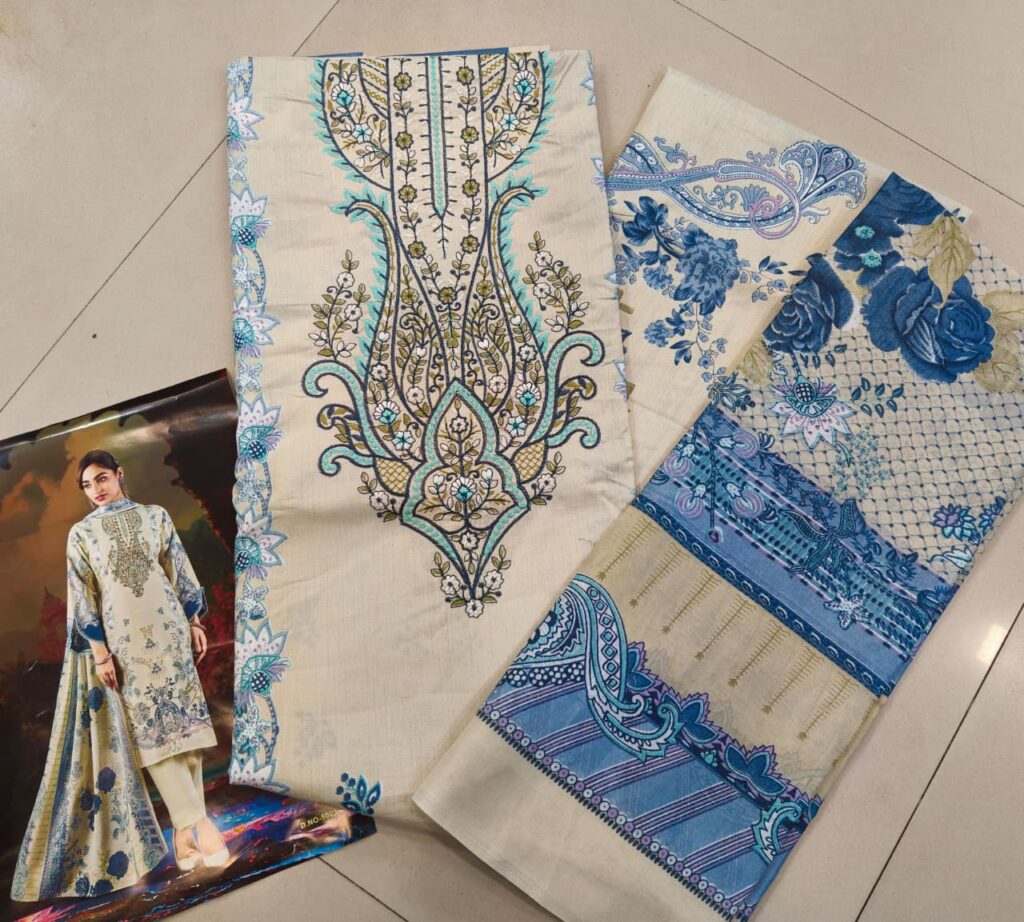 Unstich Embroiderd Pakistani-blue Gold - Mahira Fashion
