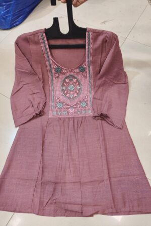 pink tunic with neck embroidery