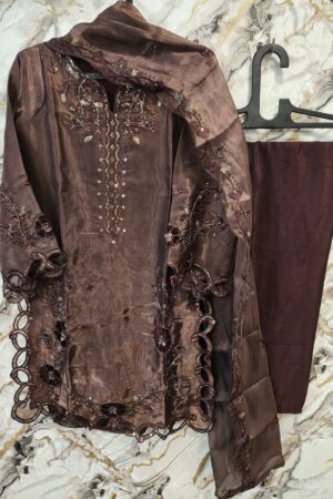 brown cut work dress