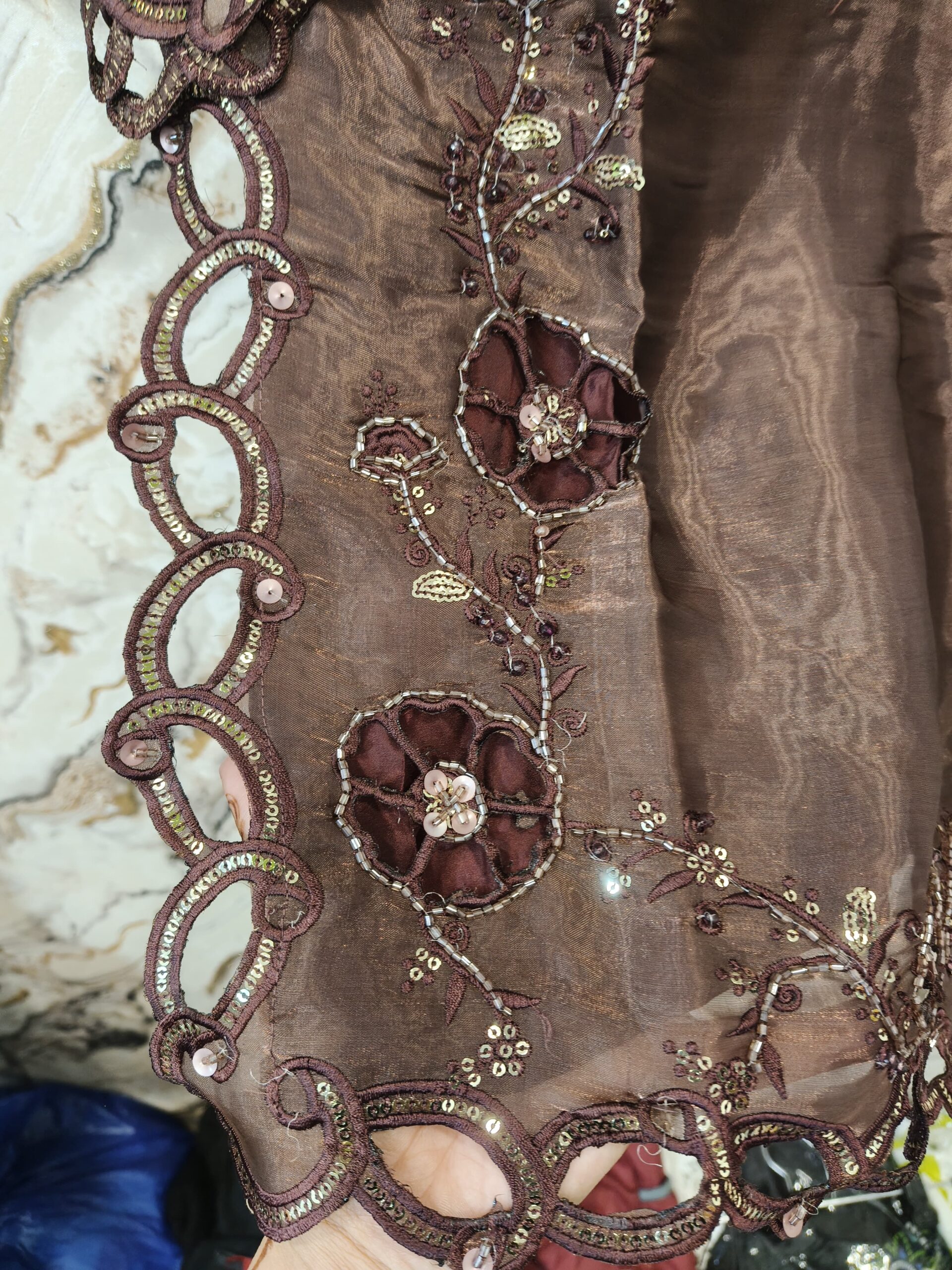 brown cut work dress