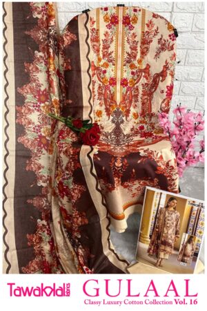 Stiched Pakistani Suit Set Heavy Cotton 8- Caramel Flora- Mahira Fashion