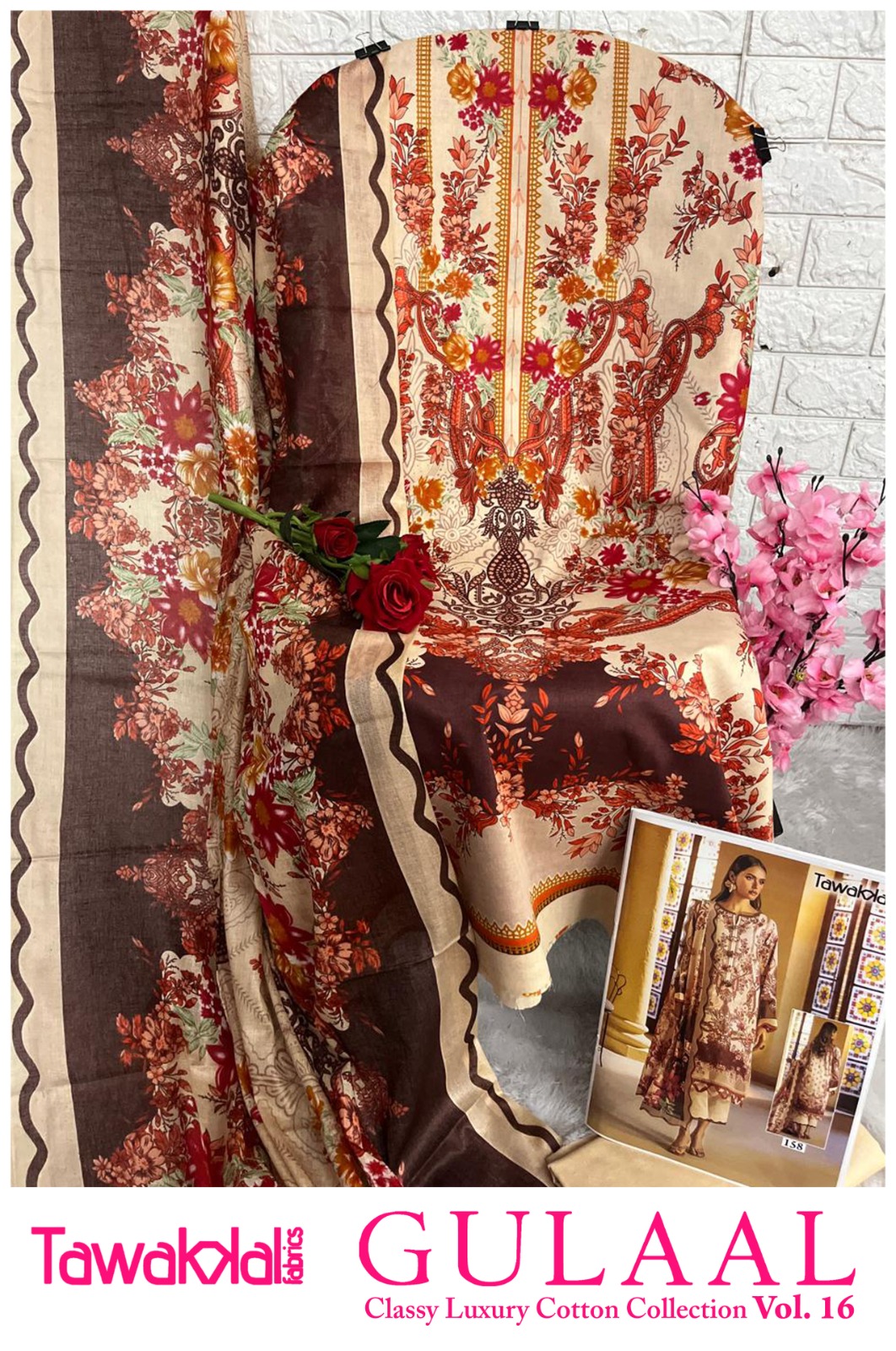 Stiched Pakistani Suit Set Heavy Cotton 8- Caramel Flora- Mahira Fashion