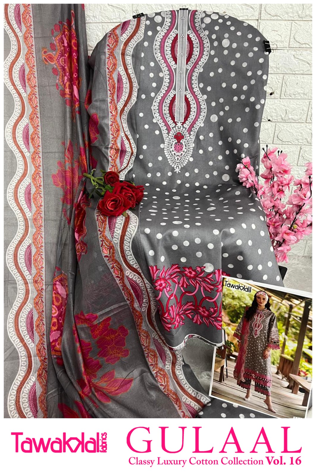 Unstiched Pakistani Suit Set Heavy Cotton 5-Silver Rose Muse- Mahira Fashion