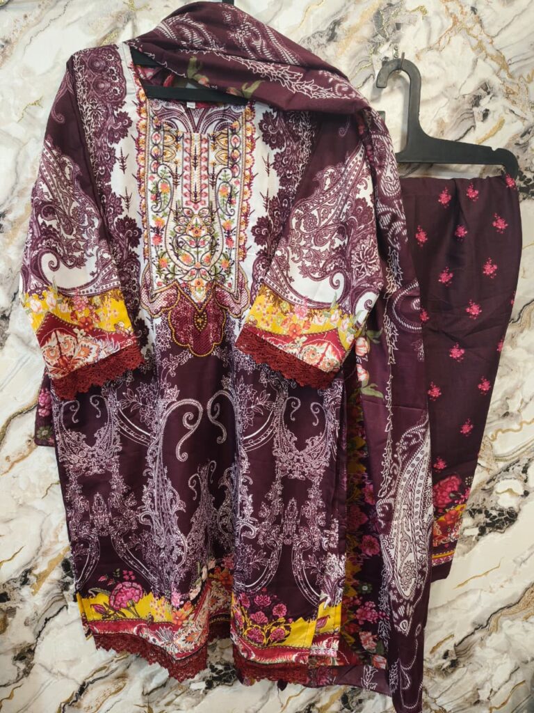 Pakistani Embroiderd Stiched Dress Dark Brown - Mahira Fashion