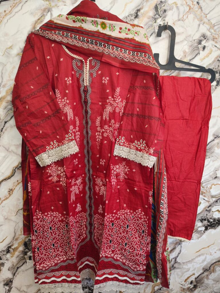 Pakistani Stiched Dresses Red Pure Cotton - Mahira Fashion