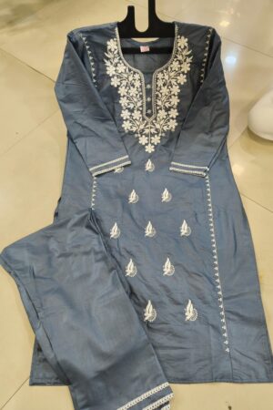 luckhnovy heavy chikenkari dress-grey mahira fashion