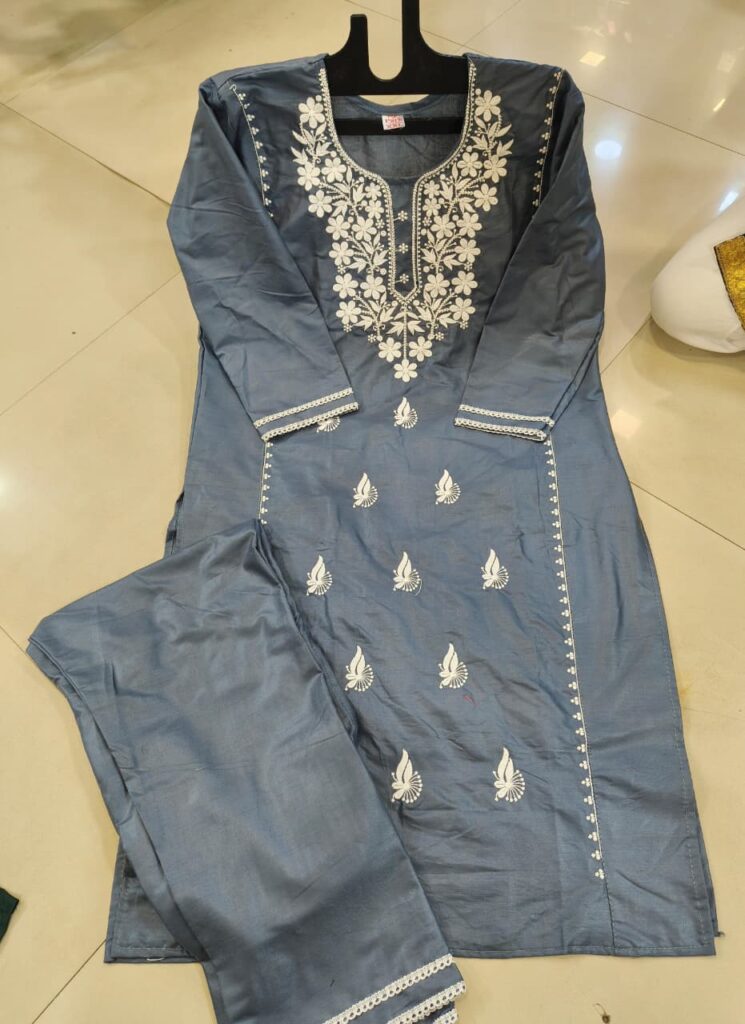 Luckhnovy Heavy Chikenkari Dress Grey - Mahira Fashion