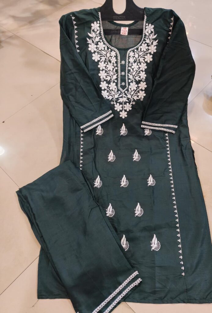 Luckhnovy Heavy Chikenkari Dress Dark Green - Mahira Fashion