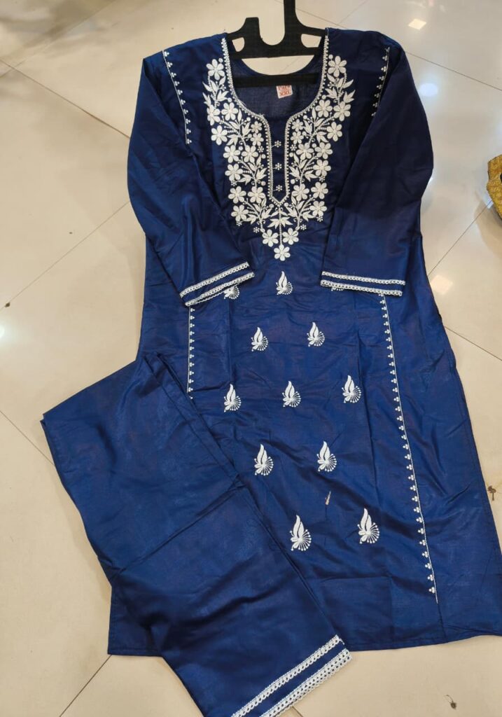 Luckhnovy Heavy Chikenkari Dress Dark Blue - Mahira Fashion