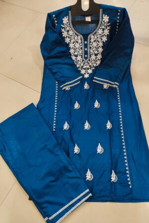 luckhnovy heavy chikenkari dress- blue- mahira fashion