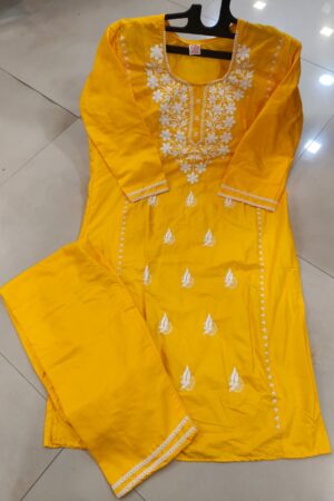 luckhnovy heavy chikenkari dressyellow mahira fashion