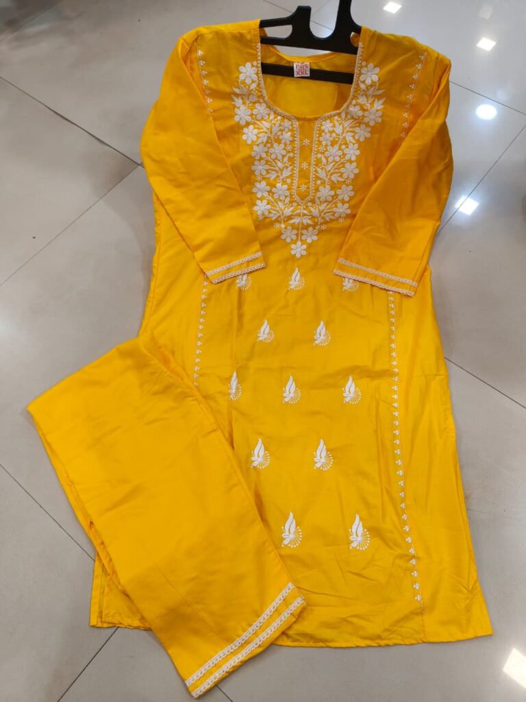 Luckhnovy Heavy Chikenkari Dress Yellow - Mahira Fashion