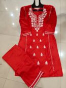 luckhnovy heavy chikenkari dress-red- mahira fashion