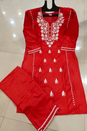luckhnovy heavy chikenkari dress-red- mahira fashion