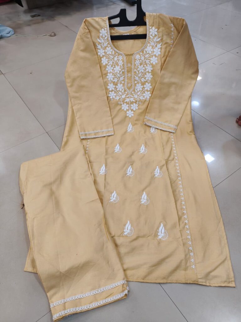Luckhnovy Heavy Chikenkari Dress-cream - Mahira Fashion