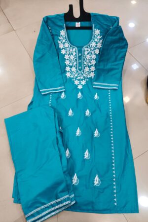 luckhnovy heavy chikenkari dress-light blue- mahira fashion