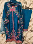 cutwork stylish heavy dress - blue teal -mahira fashion
