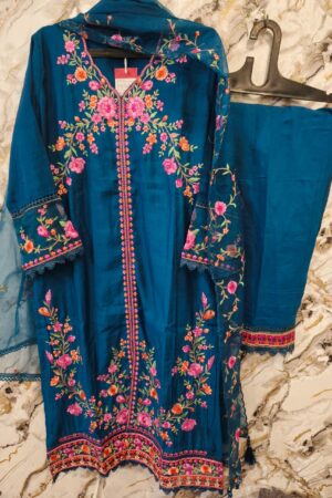 cutwork stylish heavy dress - blue teal -mahira fashion