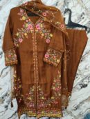 cutwork stylish heavy dress - mustuerd -mahira fashion