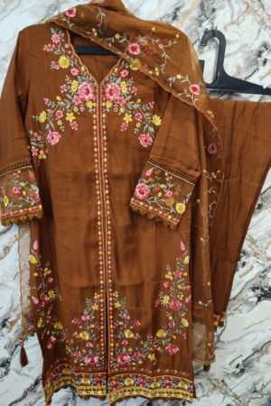 cutwork stylish heavy dress - mustuerd -mahira fashion
