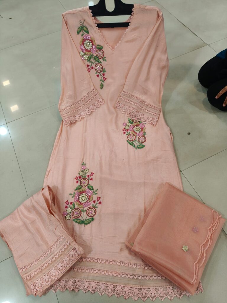 Palistani Heavy Beed Work Dress Peach - Mahira Fashion