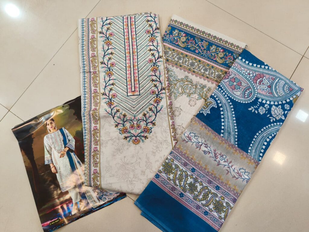 Unstich Embroiderd Pakistani-cream Blue - Mahira Fashion