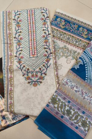 unstich embroiderd dress cream blue