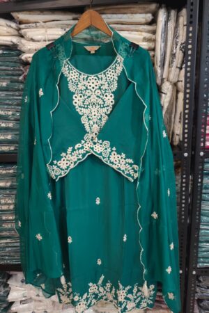 green cut work dress 3pc suit