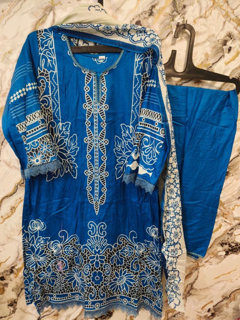 Pakistani Stiched Dress Pure Cotton 3pc Suit-blue - Mahira Fashion