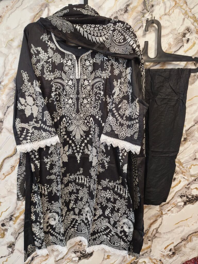 Pakistani Stiched Dress Pure Cotton 3pc Suit-black - Mahira Fashion