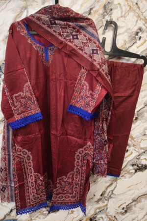 pakistani stiched red 3pc suit set