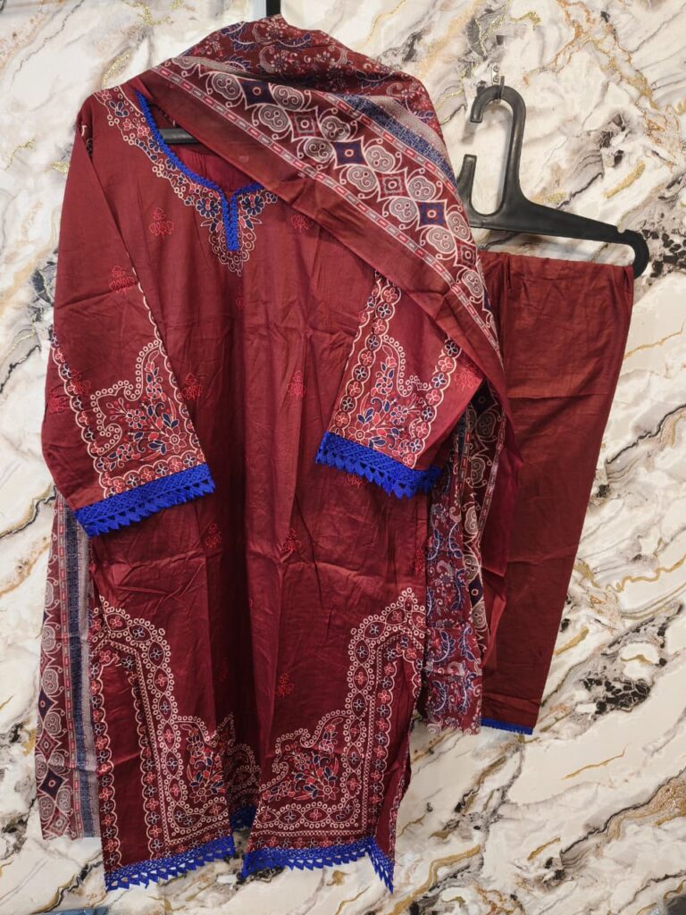 Pakistani Stiched Dress Pure Cotton 3pc Suit-red - Mahira Fashion
