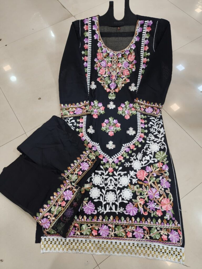 Kashmiri Embroidered Suit For Women - 3 Pc Set-black - Mahira Fashion