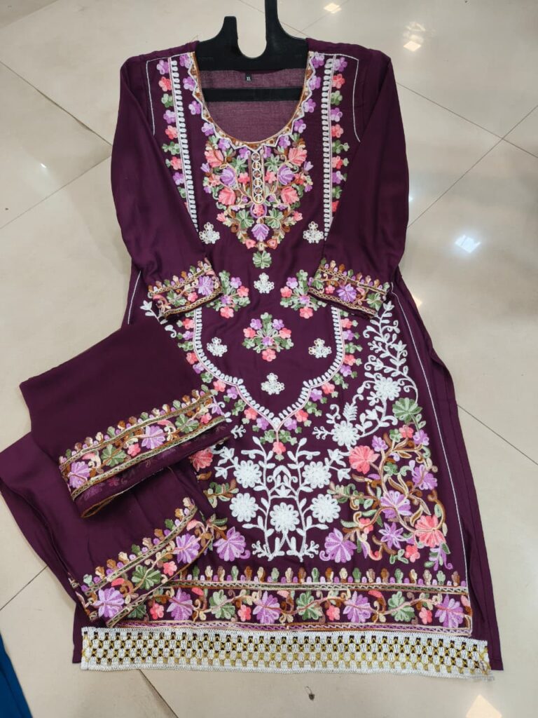 Kashmiri Embroidered Suit For Women - 3 Pc Set -maroon - Mahira Fashion