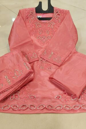 kids heavy stylish cutwork with dimond work peach 3pc suit-mahira fashion