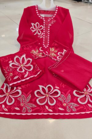 kids heavy stylish cutwork with dimond work RED 3pc suit-mahira fashion