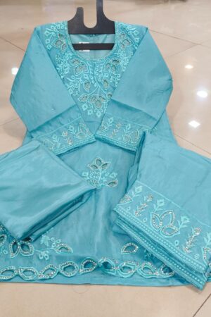 kids heavy stylish cutwork with dimond work sky blue 3pc suit-mahira fashion