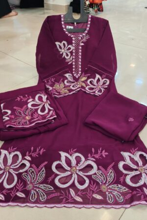 kids heavy stylish cutwork with dimond work wine 3pc suit-mahira fashion