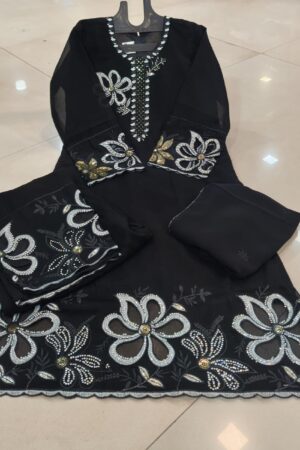 kids heavy stylish cutwork with dimond work black 3pc suit-mahira fashion