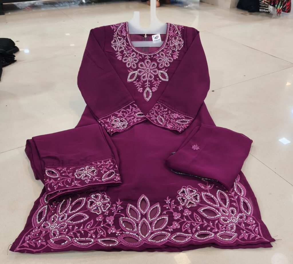 Kids Heavy Stylish Cutwork With Dimond Work Wine 3pc Suit - Mahira Fashion