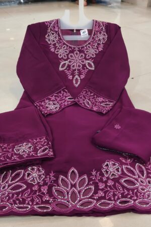 kids heavy stylish cutwork with dimond work wine 3pc suit-mahira fashion