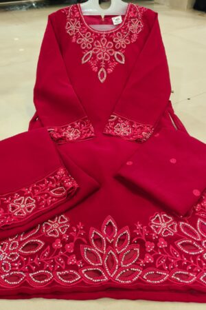 kids heavy stylish cutwork with dimond work red 3pc suit-mahira fashion