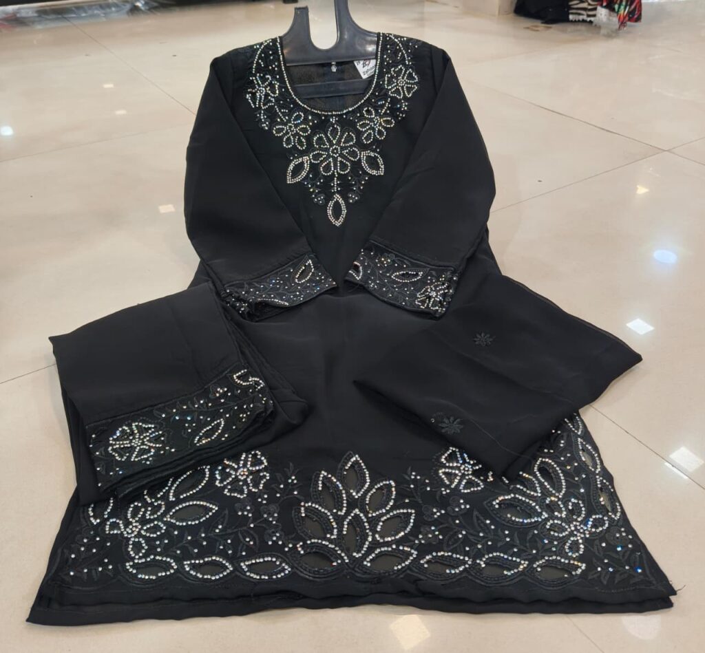Kids Heavy Stylish Cutwork With Dimond Work Black 3pc Suit - Mahira Fashion