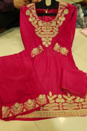 kids heavy stylish dimond and zari work dress red - mahira fashion