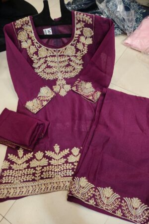 kids heavy stylish dimond and zari work dress wine - mahira fashion
