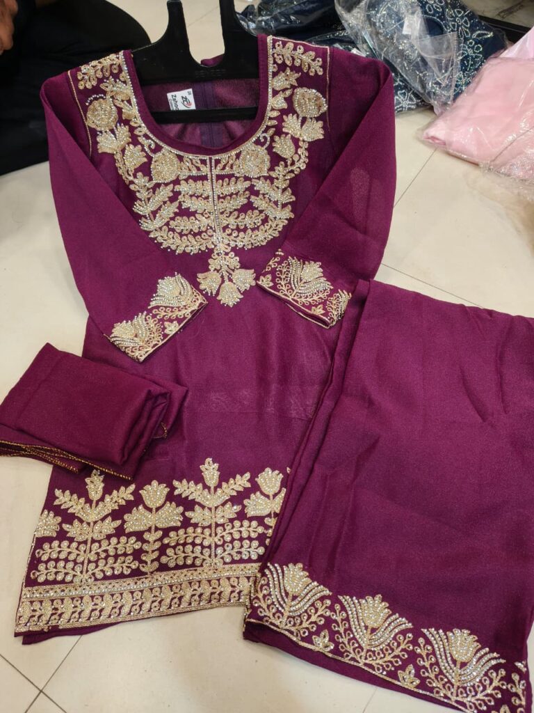 Kids Heavy Stylish Dimond And Zari Work Dress Wine - Mahira Fashion