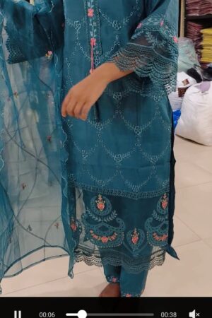 cutwork stylish heavy dress - blue teal -mahira fashion