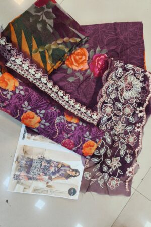unstiched pakistani pach work dress floral print-mahira fashion