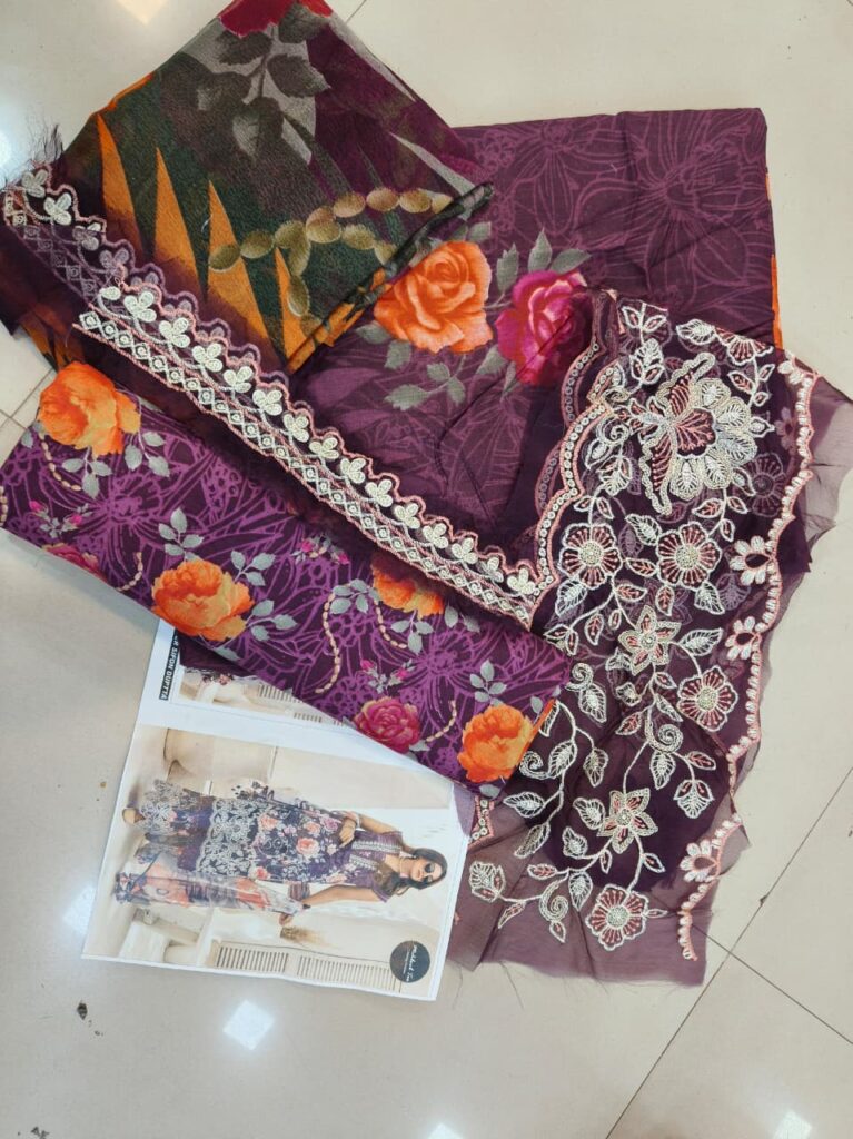Unstiched Pakistani Pach Work Dress Floral Print - Mahira Fashion